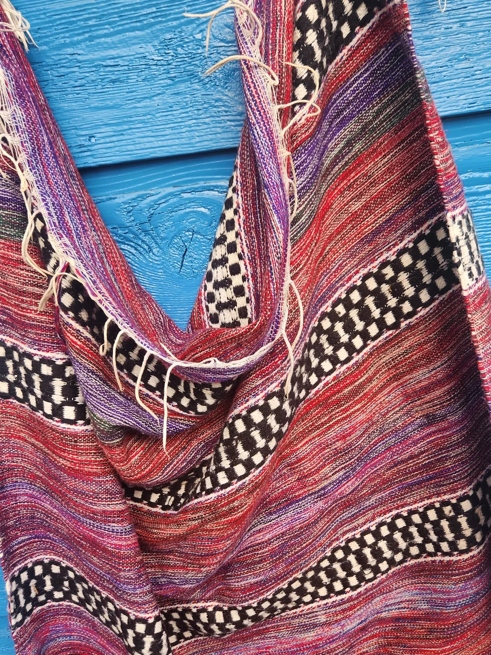 Handwoven Wool Purple & Pink Striped Throw Blanket with Fringe